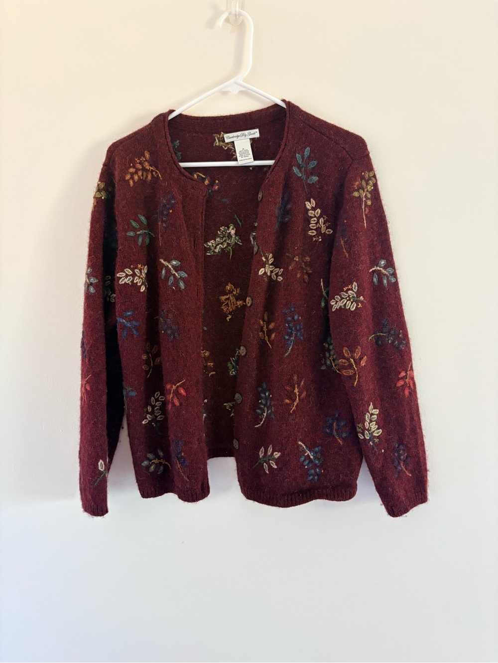 Vintage Cambridge Dry Goods Burgundy Floral Embroidered Cardigan